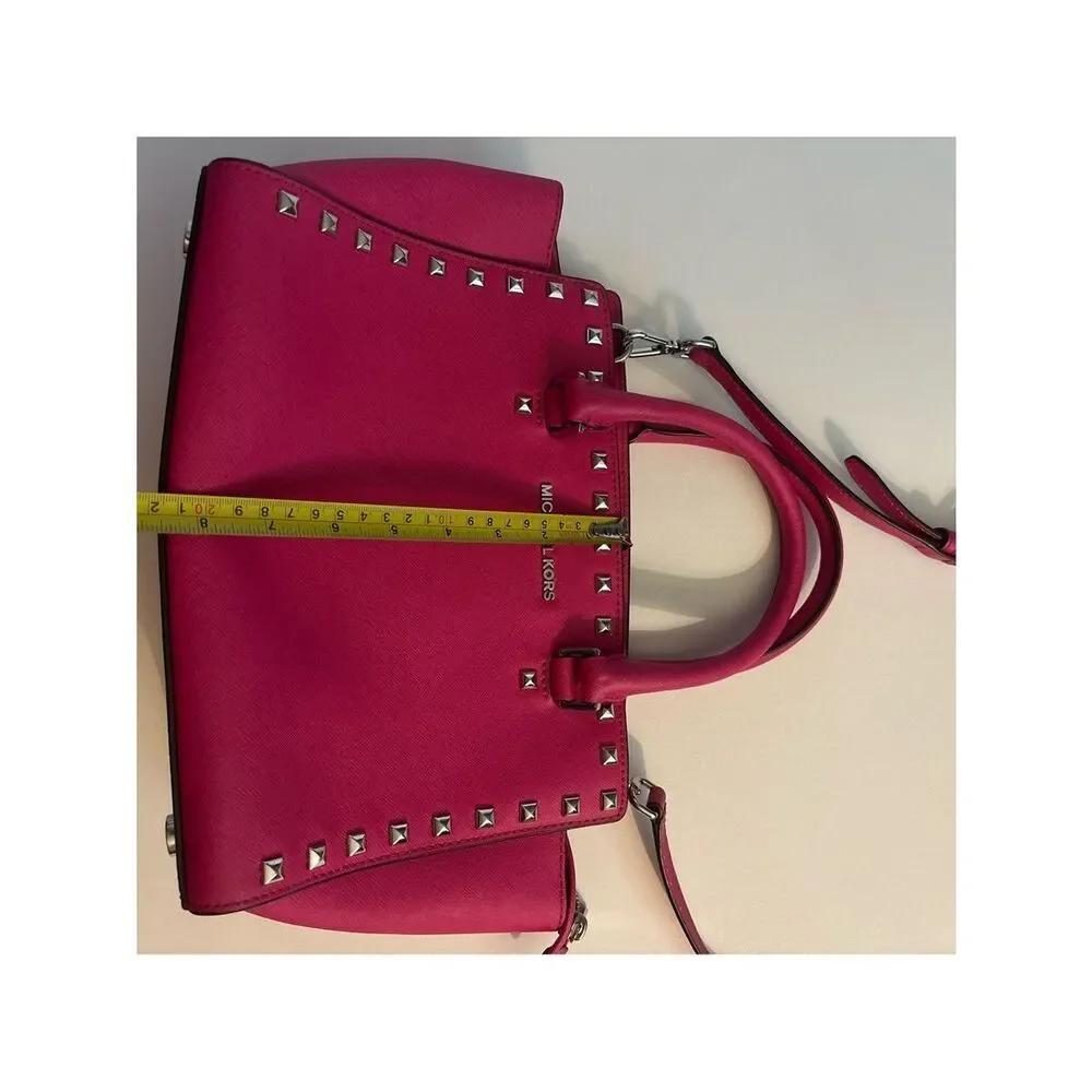 Michael Kors Selma Studded Saffiano Leather Satchel in Focaccia